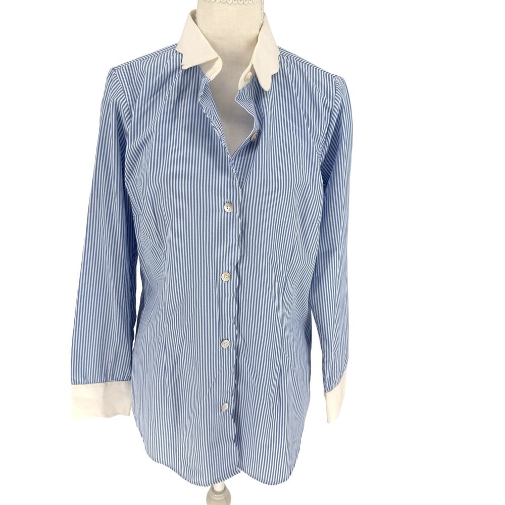 NWT Gretchen Scott Preppy Classic Country Club Striped Peter Pan Collar Top M